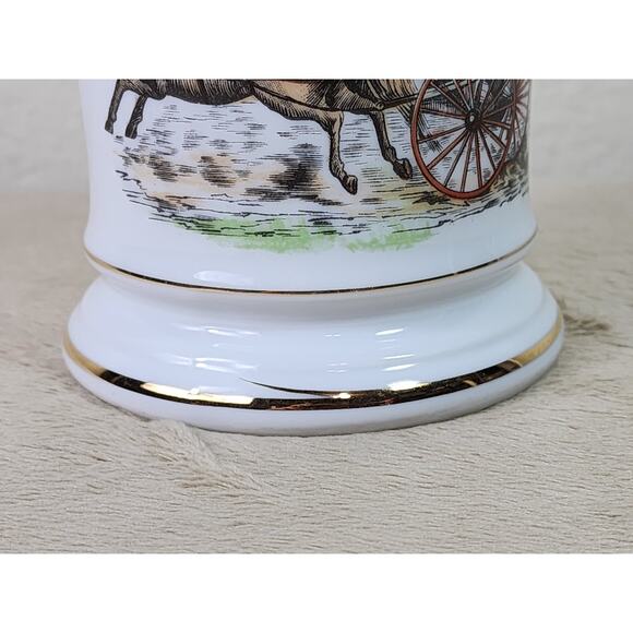 Mustache Shaving Mug Gold Rim 4" Porcelain Fireman Horse-Drawn Wagon 80s Vintage - Picture 9 of 13